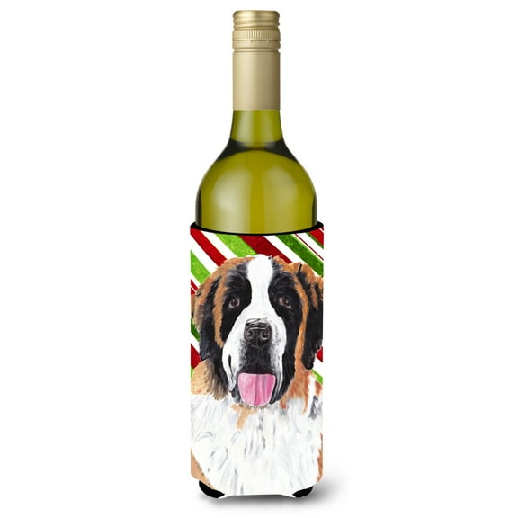 Saint Bernard Candy Cane Holiday Christmas Wine Bottle Hugger