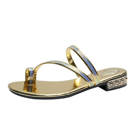 

nsendm Glitter Flat Sandals for Women Womens Summer Heels Slip Sandals On Knob Rose Flat Sandals for Women Wedding Gold 6.5