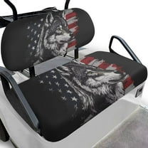 Psesaysky American Flag Wolf Print Golf Cart Seat Protector Easy to Install Ezgo Txt Front and Back Seat Cushion Cover for Golf Cart Decorations All Seasons