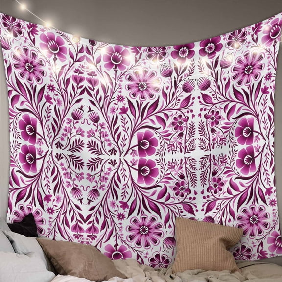 Pink Boho Tapestry for Bedroom Wall Hanging Tapestry, Ethnic Tribal Floral Abstract Art Aesthetics Ceiling Backdrop Tapestries Poster Blanket Wall Decor for Teens Room Living Room Dorm 55" x 73"