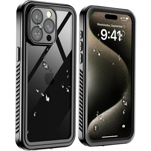 for iPhone 15 Pro Waterproof Case,[Built-in Screen Protector][IP68 Underwater][15FT Military Dropproof] Full Body Rugged Heavy Duty Shockproof Waterproof Phone Case-Black/Clear
