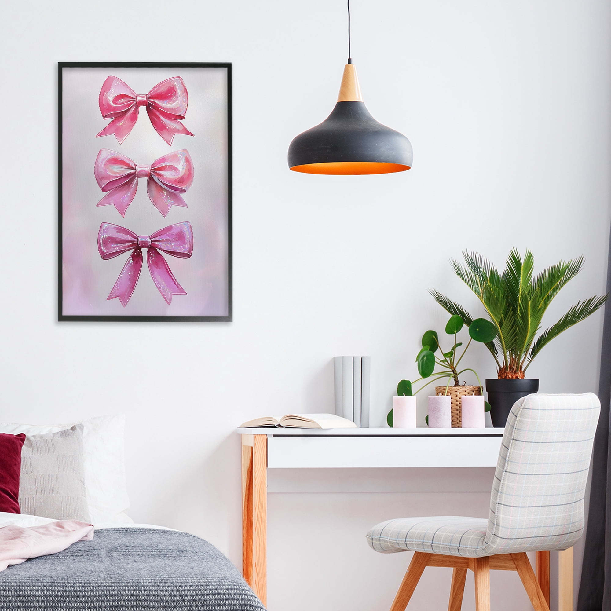 Stupell Industries Blush And Satin Ribbons Black Framed Giclee Art, design by Annabelle Hall