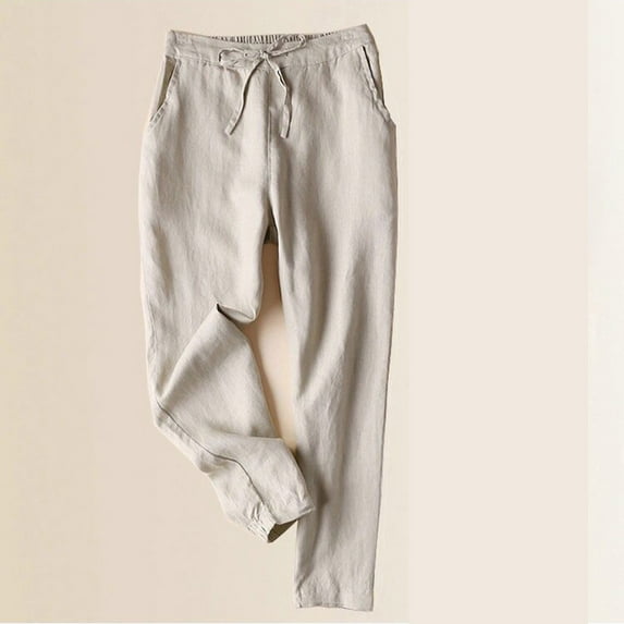 SELONE Linen Pants for Women High Waisted Plus Size Baggy Trendy Casual Linen Long Pant Fashionable Pants, Cropped Pants, Oversized Cotton And Leggings, Loose Pants Everyday Wear Beige XL