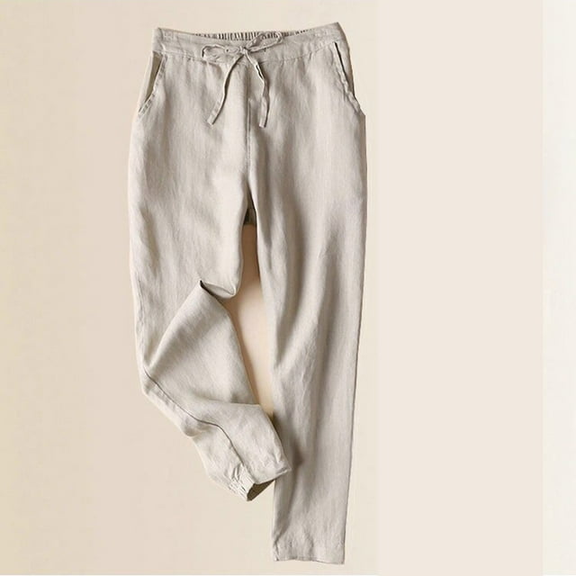 Qertyioot 2024 Nouvel An Réinitialisation Pantalons en Lin à la Mode pour Femmes, Pantalons Raccourcis, Leggings en Coton et Lin Surdimensionnés, Pantalons Décontractés Amples