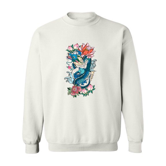 Japanese Old Dragon Floral Sweatshirt Men -Image by Shutterstock, Male 3X-Large