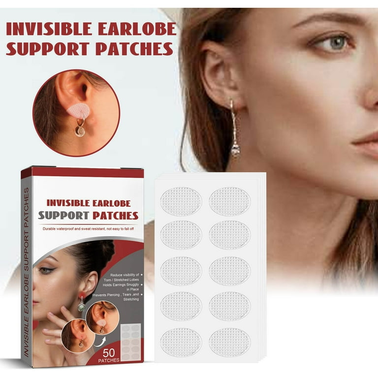 100 Clear Earlobe Support Patches - Invisible Stickers For Stretched Earlobes, 1.6x1.2cm