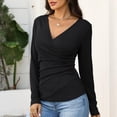 thumbnail image 5 of Women's wrap-around long-sleeved blouse with pleats and a V-neck, bodycon dress, 5 of 9