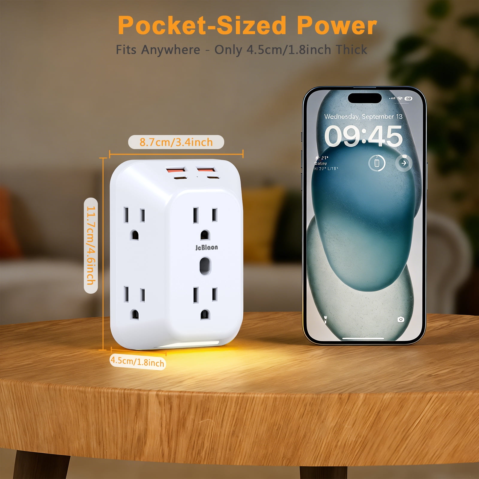 10-in-1 Upgraded USB Wall Outlet - 3-Sided Surge Protector with Auto Dark Sensor & Touch Switch, 3 Modes Warm Night Light with Auto Sensor,
