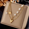thumbnail image 2 of Zhuge Colgante de collar hecho a mano, collar de perlas de amor de doble capa de acero de titanio (oro), 2 of 5