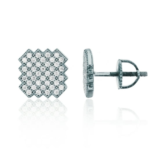Decadence Sterling Silver Rhodium Pave 9mm Geometric Screw Back Stud Earring