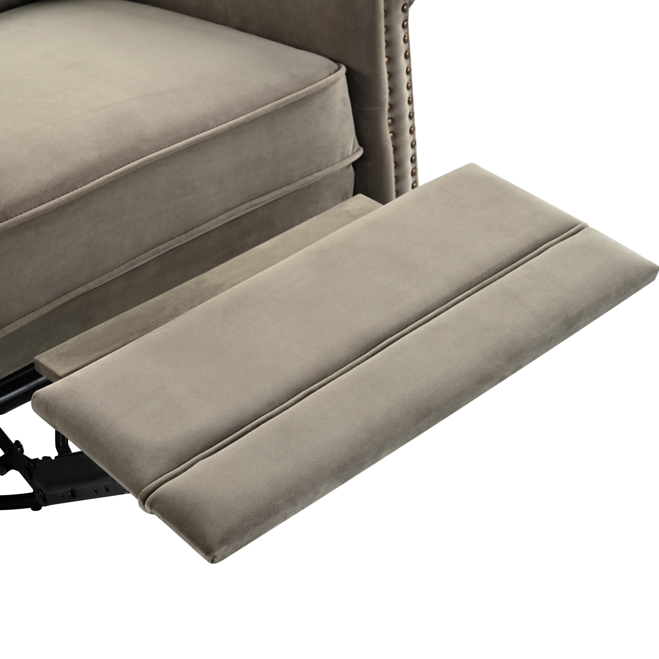 Elegant Velvet 360° Swivel Recliner with Nailhead Accents and Adjustable Design, Light Brown