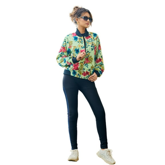 Women's Green Velvet Floral Bomber Jacket – Luxurious and Stylish Outerwear for Every Season