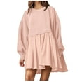 thumbnail image 1 of Pisexur Robe Chandail Surdimensionnée pour Femmes, Col Rond, Manches Longues, Patchwork, Robe d'Automne, Chandail à Enfiler, Hauts Amples et Fluides, Robe Chandail, Mini-Robe, 1 of 8