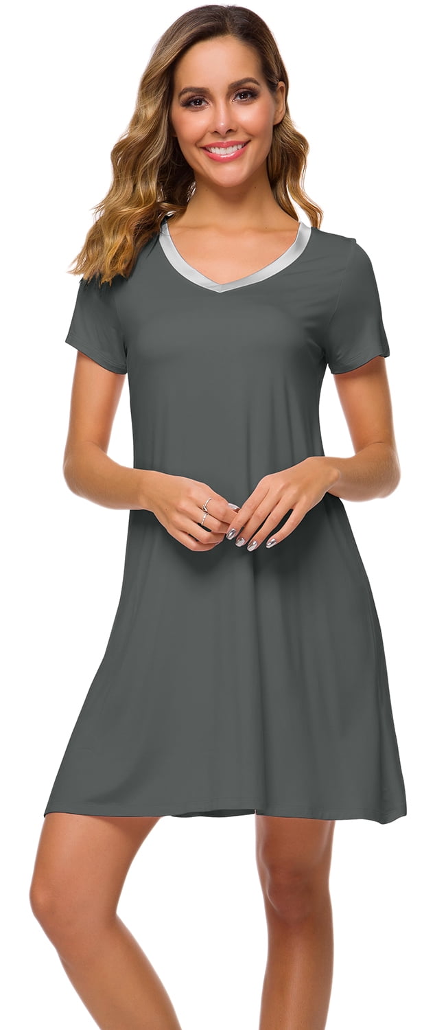 WiWi Soft Bamboo Nightgowns for Women Sleep Shirts Lightweight Short Sleeve Lounge Dress Plus Size Sleepwear S-4X 