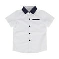thumbnail image 2 of VKOYWKM Chemises à Manches Courtes pour Garçons Chemises à Col Patchwork Color Block Été T-Shirts Chemises Habillées pour Enfants Garçons Mode 2025 Blanc 3 Ans, 2 of 3