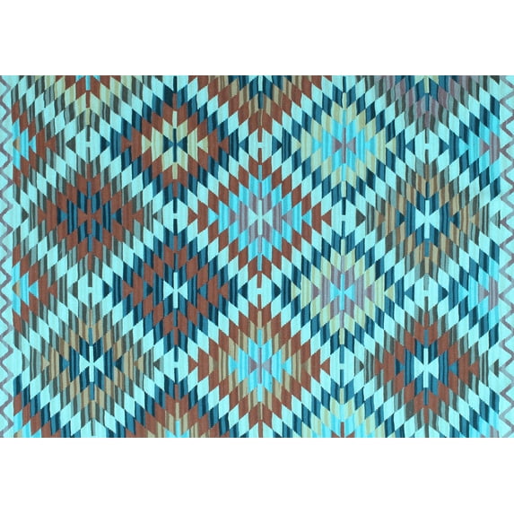 Ahgly Company Indoor Rectangle Southwestern Light Blue Country Area Rugs, 6' x 9'