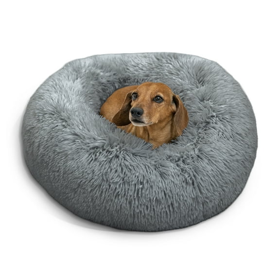 Best Friends by Sheri The Original Calming Donut Dog and Cat Bed in Shag Fur Gray, Small 23x23"