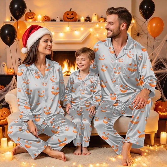 mgoYE Halloween Family Matching Pajamas Set Button Cute Printed Sleepwear