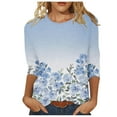 thumbnail image 3 of Pompotops Mode Femmes Confortable Col Rond Manches 3/4 Imprimé Casual T-shirt Chemisier Clair, 3 of 5
