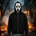 thumbnail image 2 of Horror Ghost Face Full Zip Hooded Sweatshirt, Novelty Masked Hood Activewear Apparel for Adults Halloween Cosplay, 2 of 4