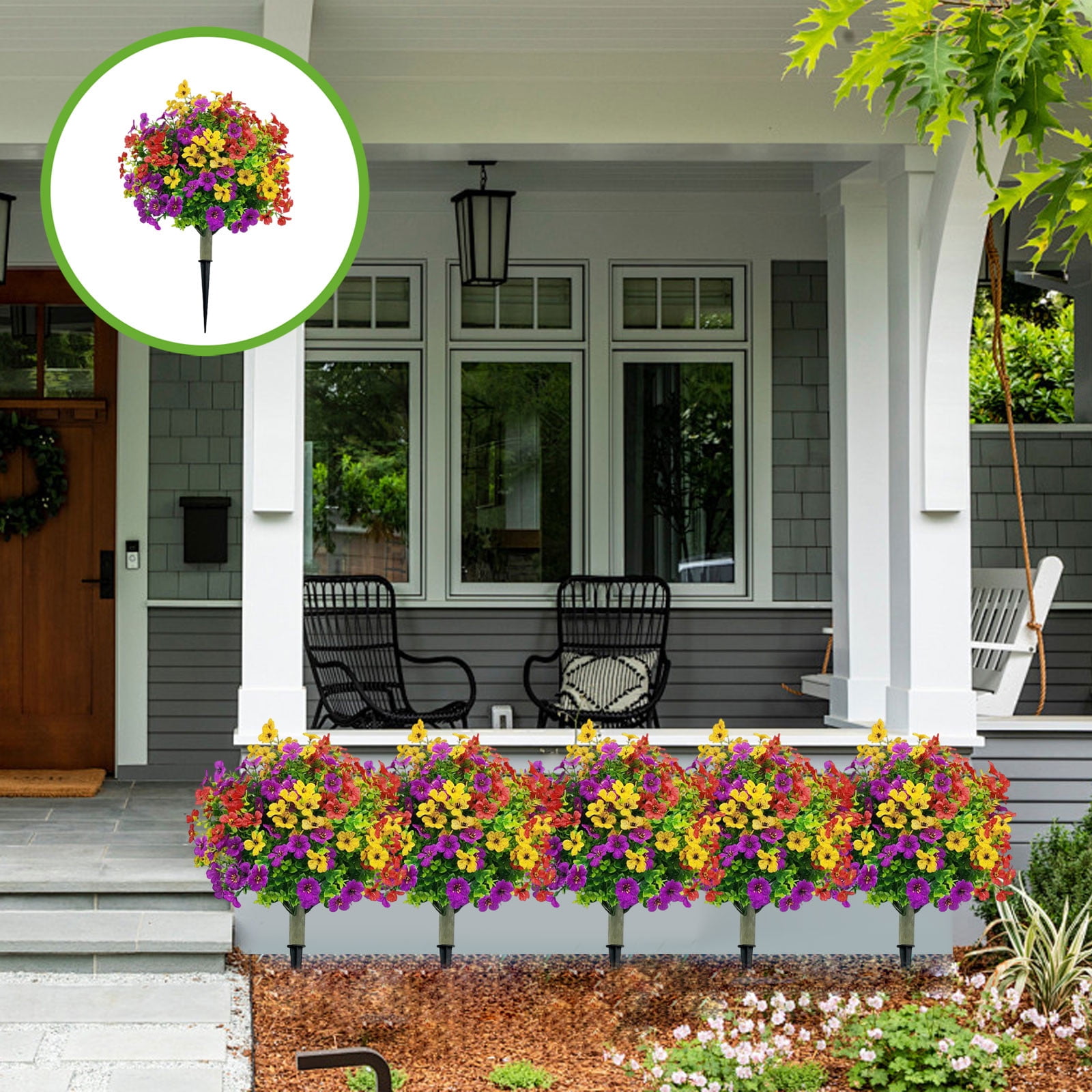 Ywuzuh Artificial Flowers for Outdoor UV Resistant Faux Greenery Shrubs, Realistic Fake Bushes Plants for Garden, Yard, Front Porch, Patio Decor