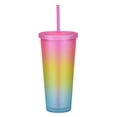 thumbnail image 1 of 700ml rainbow color double-layer plastic straw cup frosted handy cup beverage cup, 1 of 5