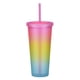 thumbnail image 1 of Taza de plástico con pajita de doble capa, color arcoíris de 700ml, taza práctica helada para bebidas, 1 of 5