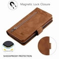 thumbnail image 4 of Dteck 9 Card Slots Wallet Case for Samsung Galaxy S21 Plus,Hybrid Magnetic PU Leather Zipper Kicstand Shockproof Rubber Full Protector Cover with Strap, brown, 4 of 5