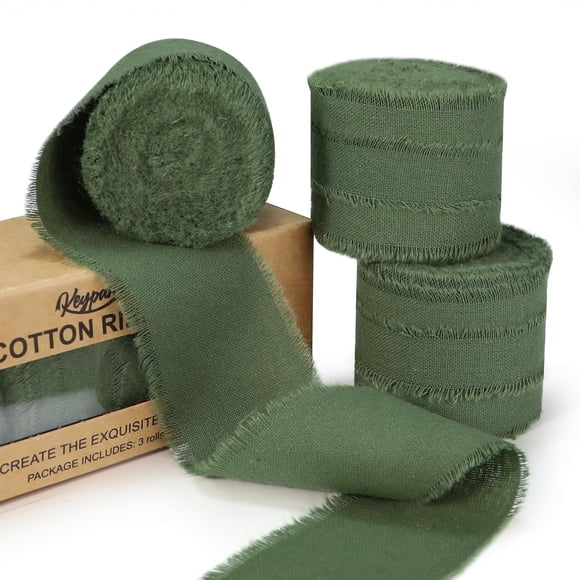 Llavero con cinta de algodón con flecos, color verde Hunter, 4 cm x 13,7 m, paquete de 3