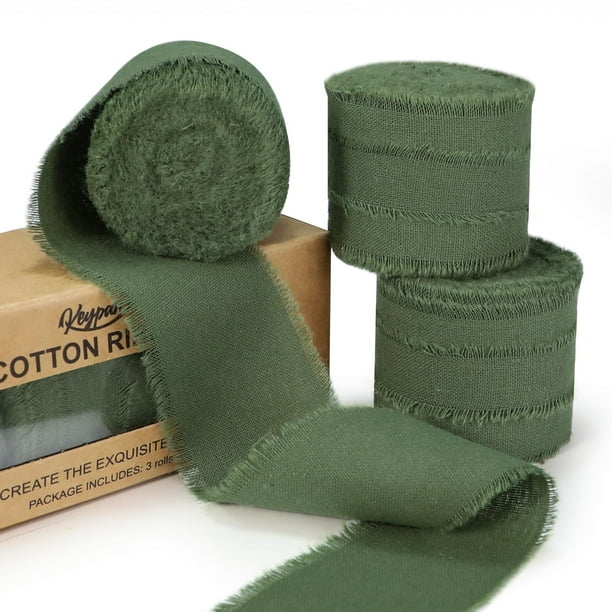 Llavero con cinta de algodón con flecos, color verde Hunter, 4 cm x 13,7 m, paquete de 3