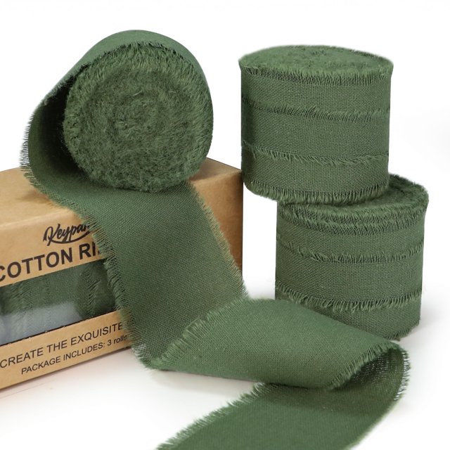 Llavero con cinta de algodón con flecos, color verde Hunter, 4 cm x 13,7 m, paquete de 3
