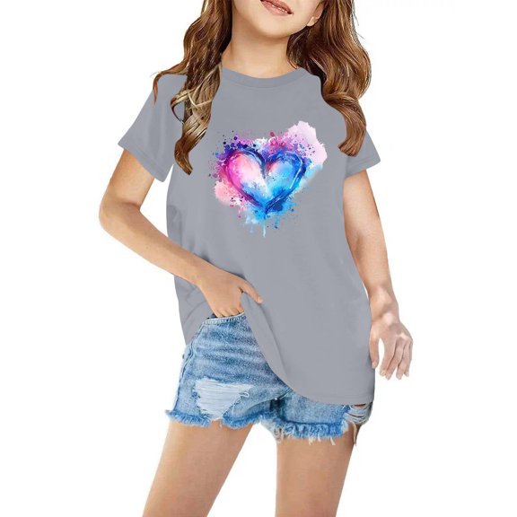 Sakmal Cotton Kids Clothes Gray 3-7y Short Sleeve Floral Crew Neck Daily Life Outfits For Girls And Boys