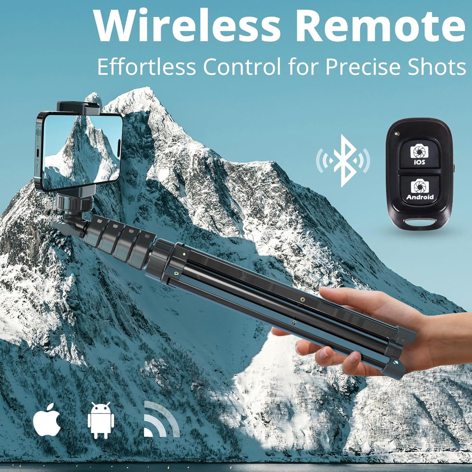 72" Phone Tripod & Selfie Stick, Camera Stand with Wireless Remote and Holder,Compatible iPhone Android, Perfect for Selfies/Video Recording/Live Streaming Black