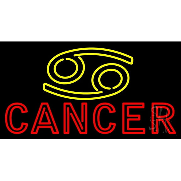 Yellow Zodiac Red Cancer LED Neon Sign 13" Tall x 24" Wide - inches Black Square Cut Acrylic Backing, with Dimmer - Bright and Premium built indoor LED Neon Sign for Storefront.