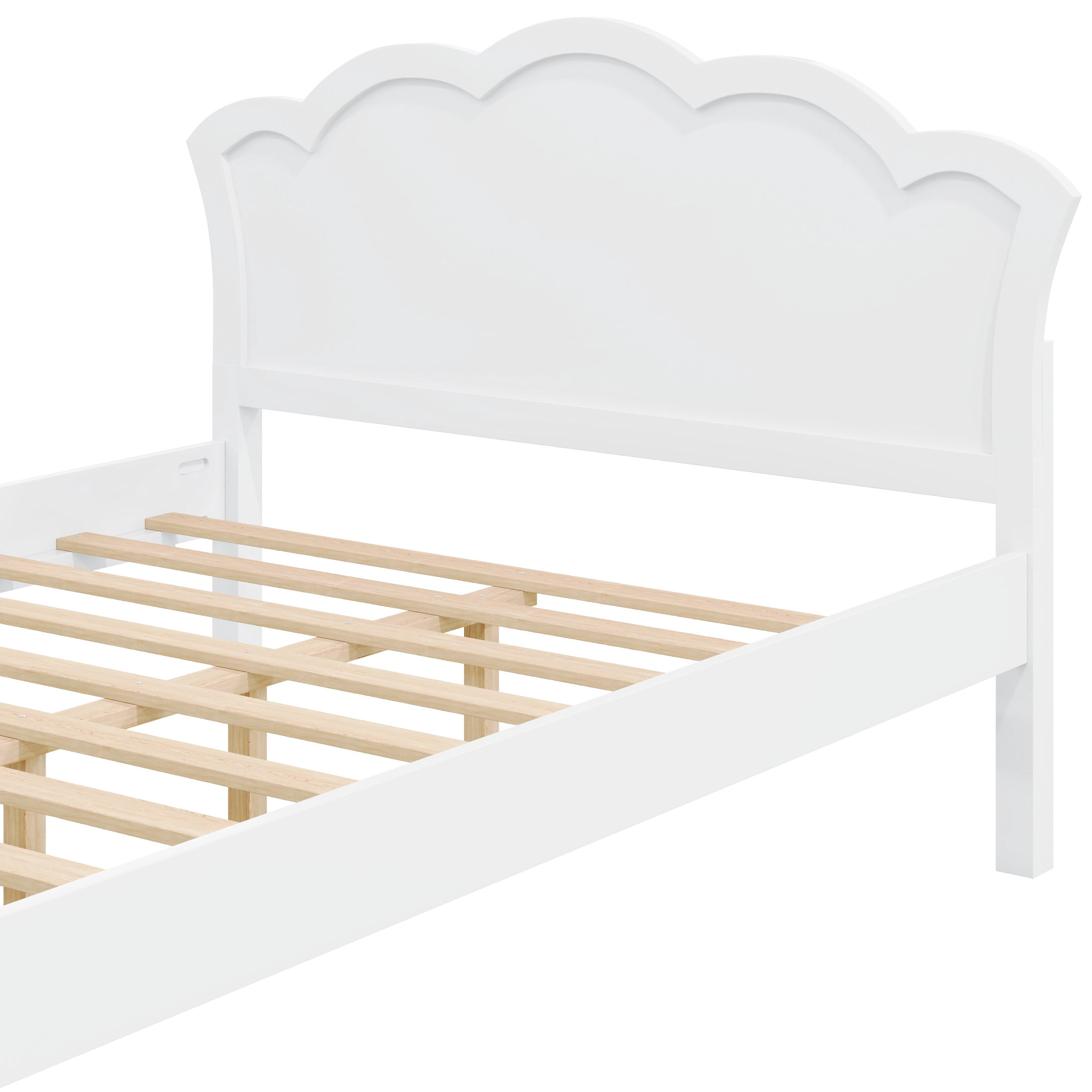 Noble House Caldon Full Size Platform Bed with Contoured Headboard and Footboard, Pine Wood Frame, White