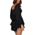 thumbnail image 3 of LYANER Women's Jumpsuit Lantern Long Sleeve Ruffle Layer Tie Mini Short Romper, 3 of 6
