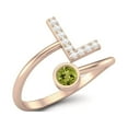 thumbnail image 2 of Capital L Initial Letter 3MM Round Peridot 925 Sterling Silver Rose Vermeil Women Adjustable Mother's Day Gift Ring, 2 of 3