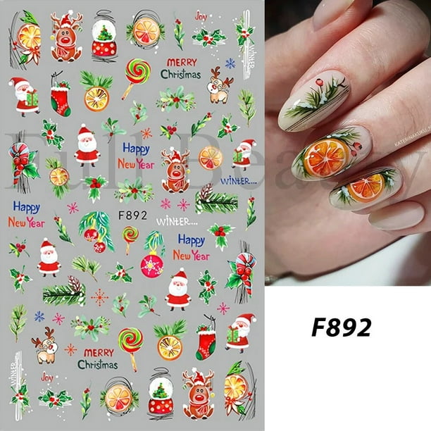 Pegatinas navideñas para uñas, adornos de Arte de uñas, tatuajes, pingüino, Papá Noel, alce, árbol, ciervo, oso, deslizadores lindos, copos de nieve blancos