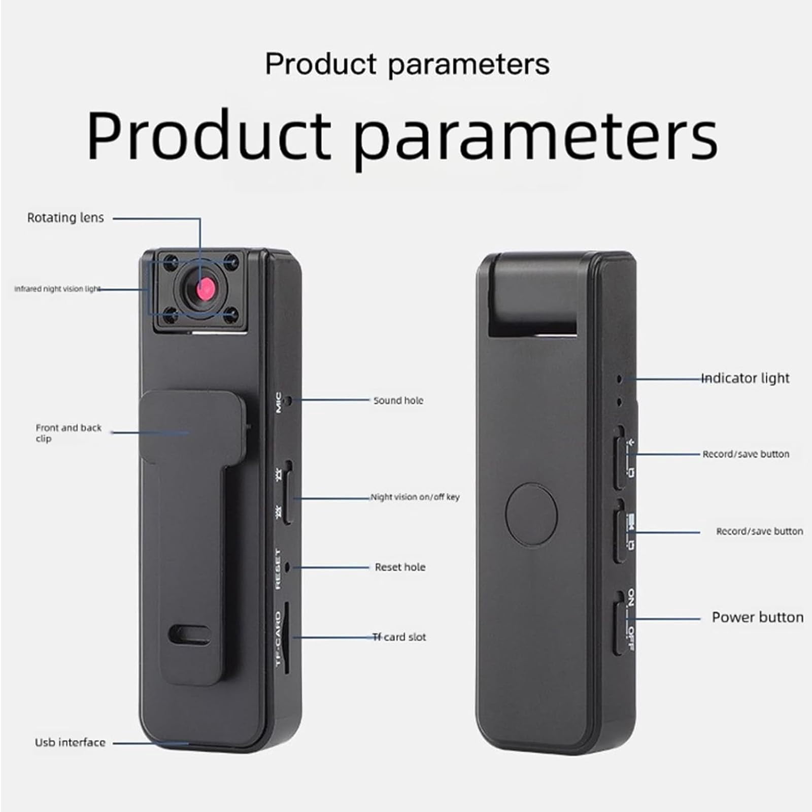 Ultra HD 2-in-1 Sports Video & Audio Recorder, Rechargeable Body Camera with 180° Rotatable Lens and Night Vison, Motion Stabilization for Travel, Cycling and Meeting