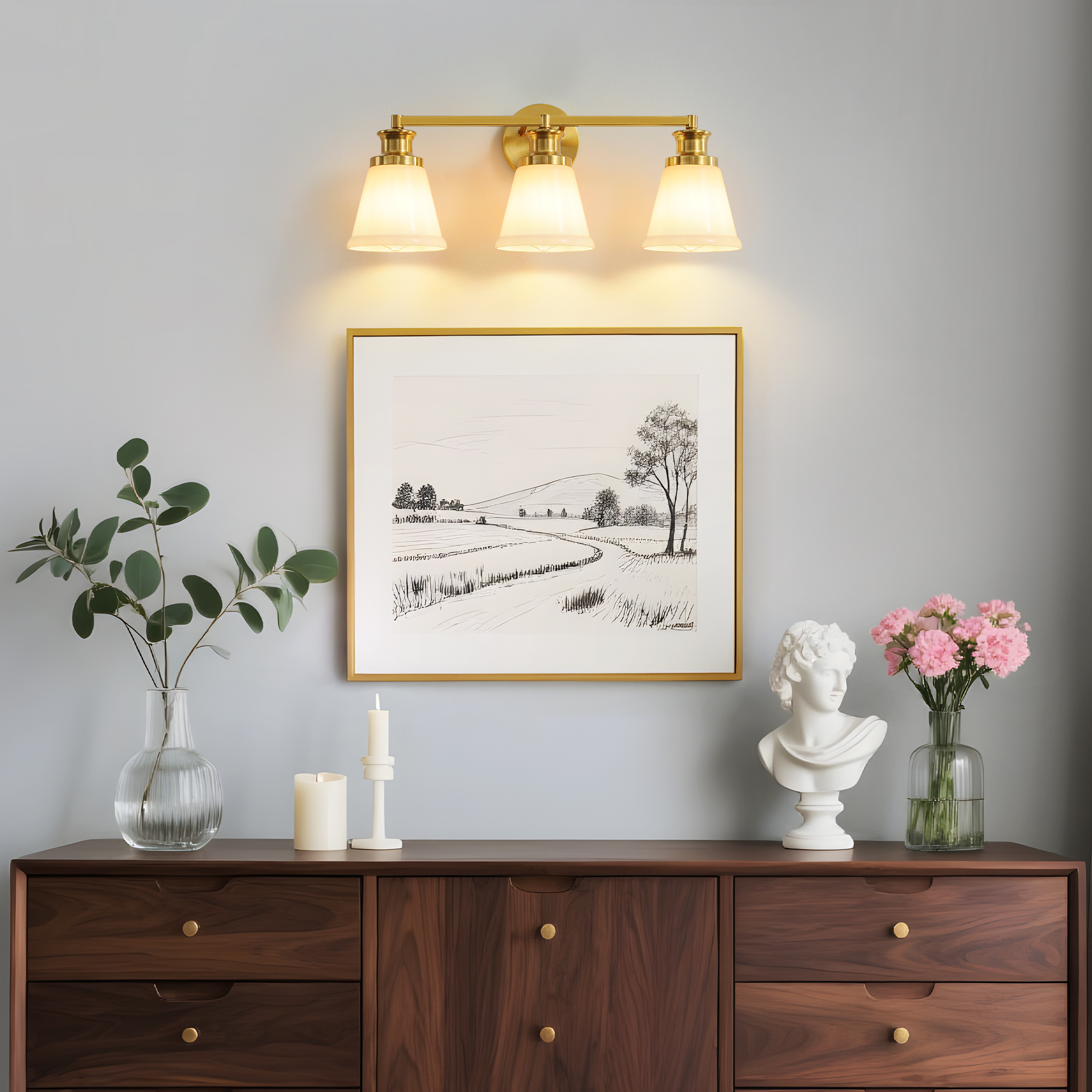 Bathroom Vanity Light Fixtures 3 Lights Modern Bathroom Lighting Fixtures Over Mirror with Frosted Milky Glass Shade Gold Wall Sconce for Bath Bedroom