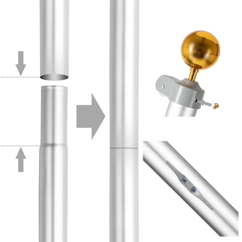 Outdoor Sectional American Flag Pole Kit, USA Flag with 25ft Aluminum Pole, 3x5 American Flags, No Tangle and Free Spinning, Residential Yard Commercial Telescoping Flagpole Kit, JA2815