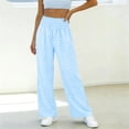 thumbnail image 2 of Qiopertar Women's High Waist Casual Pants with Pockets Plaid Checkered Trousers Elastic Waistband Comfy Relaxed Fit Loose Lounge Bottoms, Light Blue L, 2 of 6