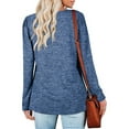 thumbnail image 4 of Camiseta informal holgada, de color liso y cuello redondo suave para primavera, otoño e invierno - Azul XXL Camiseta de manga larga para mujer, 4 of 6