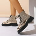 thumbnail image 5 of HXWCHs Women's Ankle Boots Stylish Round toe Paneling Sparkling Platform Thick Heel Lace Up Western Boots for Everyday Casual Holiday 39 Gold, 5 of 8