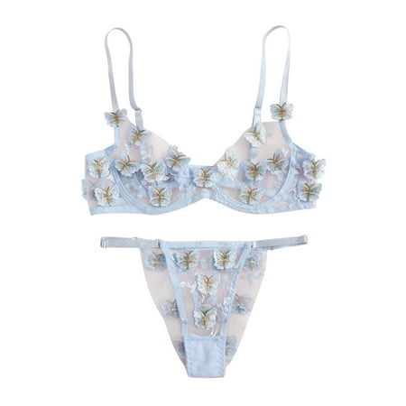 

Flowers Butterfly Embroidery Bralette Bra Bustier Lingerie Thong