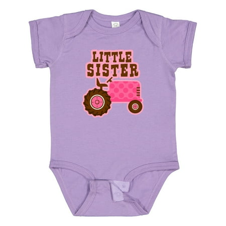 

Inktastic Pink Tractor Little Sister Girls Baby Bodysuit