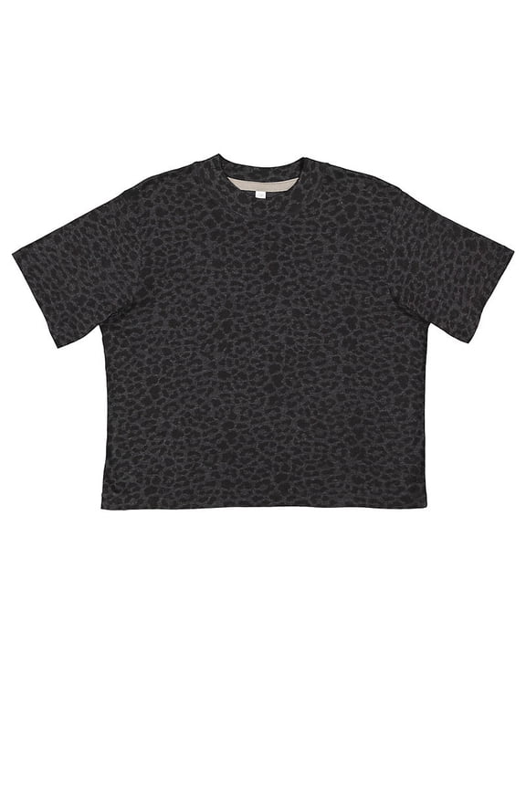 LAT B06838503 Women Boxy T-Shirt, Black Leopard - Small