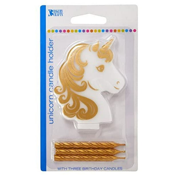 Golden Unicorn Birthday Candle Holder With Three Gold Candles Walmart Com
