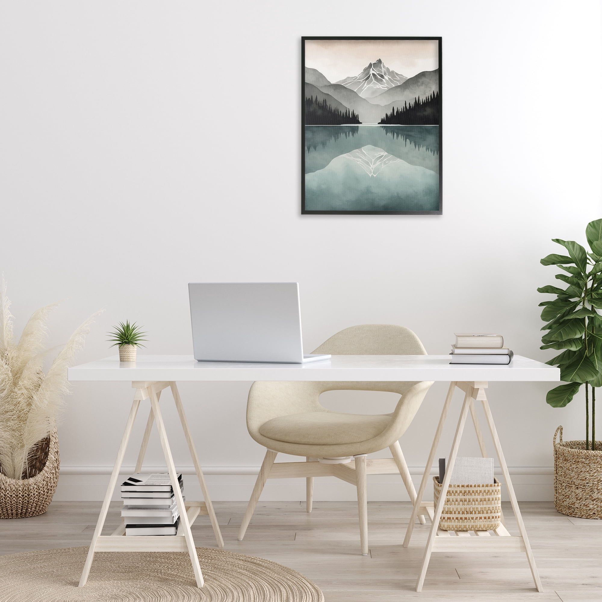 Stupell Industries Mountain Reflecting over Lake Landscape Painting Black Framed Art Print Wall Art, 24 x 30