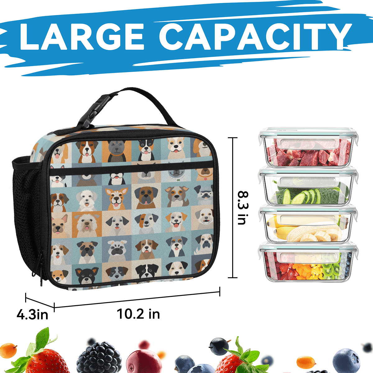 Herdesigns Cute Animal Dogs Puppy Large Backpack Set with Lunch Box Lightweight Water Resistant Travel Laptop Backpacks Casual Daypacks for Women Men